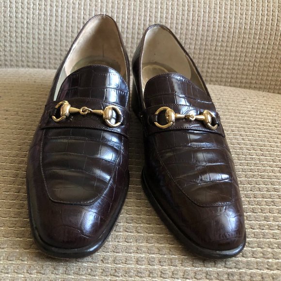 Fratelli Cavallini Women's Brown Croc Leather Print Loafers . - Picture 1 of 14